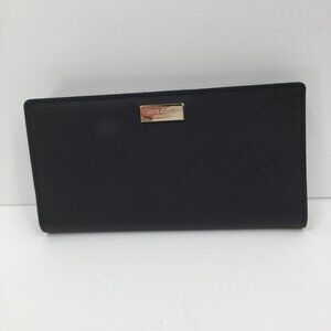 Kate Spade Stacy Laurel Way black leather wallet logo snap Saffiano gold new